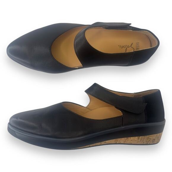 Soleni Women's Marie Flat Mary Jane US 9.5 W Black Leather Orthopedic Cork Wedge - Picture 1 of 10